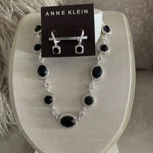 Anne Klein black  rhinestone necklace earring set